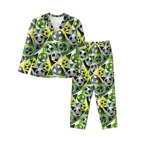 Honeii Football Doodle print Women's Pajama Sets Long Sleeve Button Down Sleepwear Nightwear Soft Pjs Lounge Sets-Large