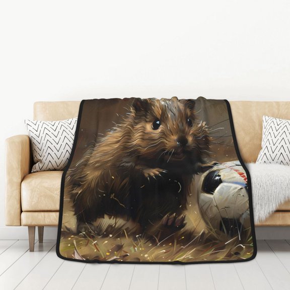 Honeii Football Loving Hamster for Throw Blanket for Couch - Thick Blanket, Soft Fuzzy Plush Throw Blanket for All Seasons, Double Sided Blanket,50x60 In