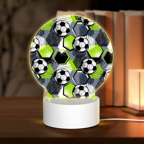 Honeii Football Print Acrylic LED Night Lamp,Round Touch-Control Night Light with 3 Lighting Modes,for Bedrooms, Living Rooms, and Gifting