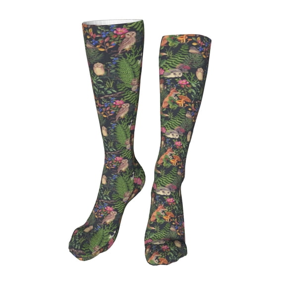 Honeii Forest Animals And Plants Print Calf Socks Sports Socks Seamless Toe, Trouser Socks,Knee High Long Socks for Women and Men-One Size