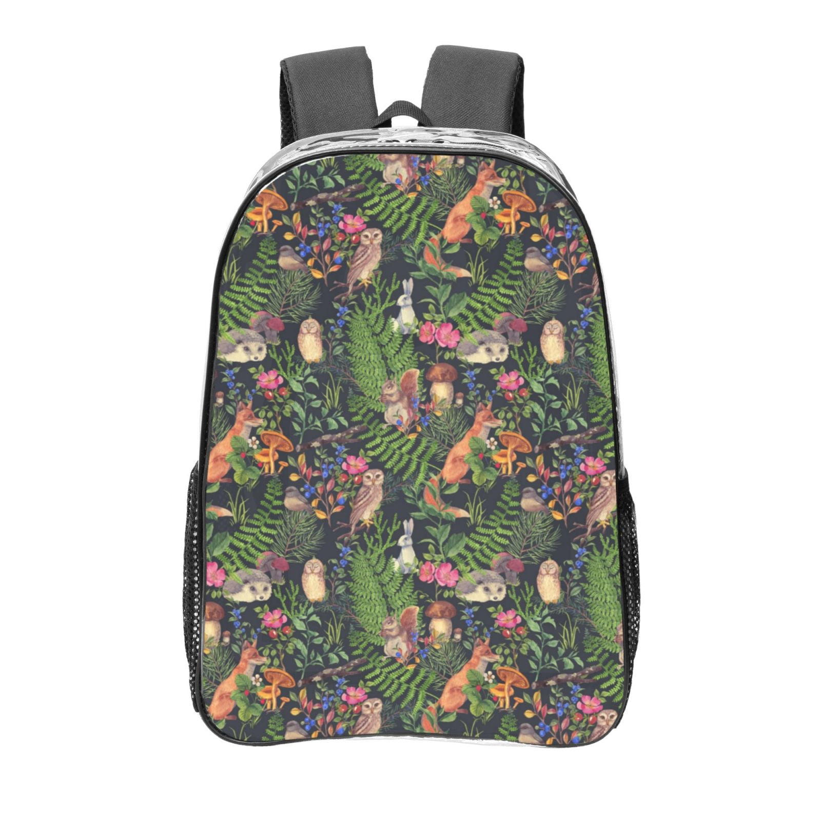 Honeii Forest Animals And Plants Print Clear Backpack Heavy Duty ...