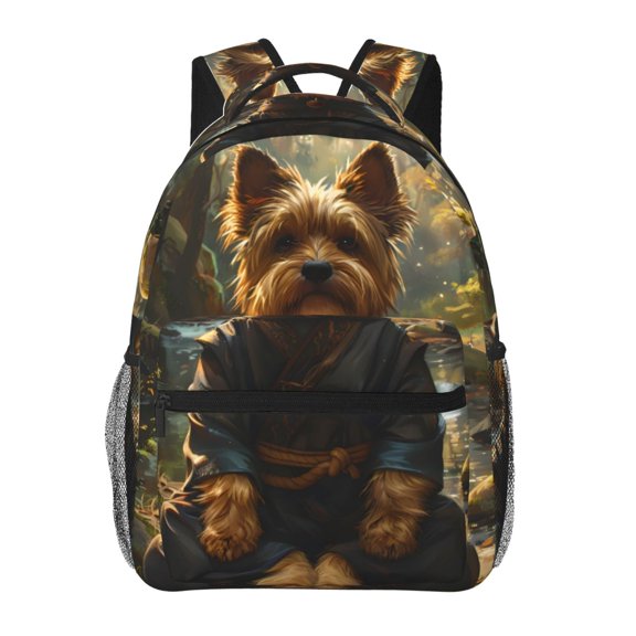 Honeii Forest Creek Cute Dog Print Backpack for Both Men and Women, Basic Bookbag for College, Work, or Travel,Rucksack Computer Bag-One Size