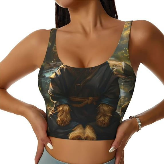 Honeii Forest Creek Cute Dog patten Workout Crop Tank Top for Women Yoga Tank Tops Athletic Sports Shirts Exercise Undershirts,Sports Bra,Sports vest-X-Large