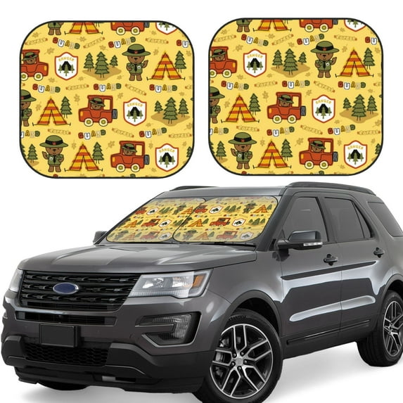 Honeii Forest Guard,Car TentTrees Print Foldable Car Sun Shade for Windshield, 2-Piece UV Protection Shade, Protects Car Interior, Ideal for Cars, Trucks, SUVs-Medium