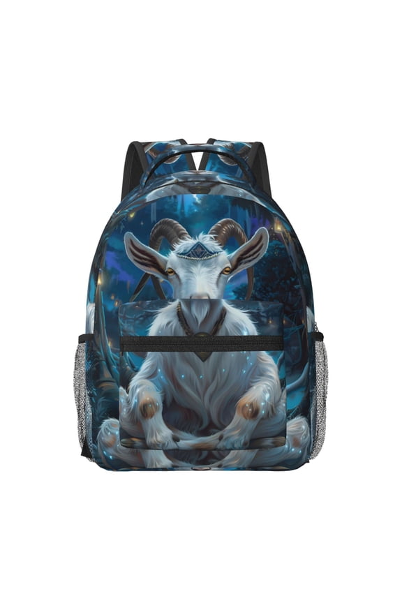 Forest Meditating Goat Print Backpack for School,15.6 inch Laptop Back Pack for High School and College Students, Waterproof Computer Bookbag-One Size