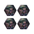 thumbnail image 1 of Honeii Forest Mushroom Skull print Leather Coaster Set of 4, ideal for safeguarding your furniture from drinks spills and effortless cleanup-Hexagon, 1 of 6