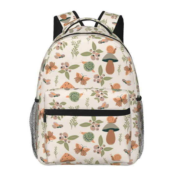 Honeii Forest Mushrooms Insects Print Backpack for Both Men and Women, Basic Bookbag for College, Work, or Travel,Rucksack Computer Bag-One Size