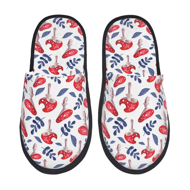 Honeii Forest Mushrooms1 Print Furry Slippers Bedroom Slippers for