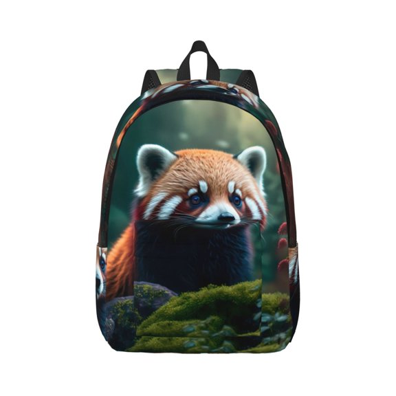 Honeii Forest Plant Raccoon Print Canvas College Laptop Backpack, Durable Rucksack Travel Notebook Bag School Backpack Book Bag for Men Women-Medium