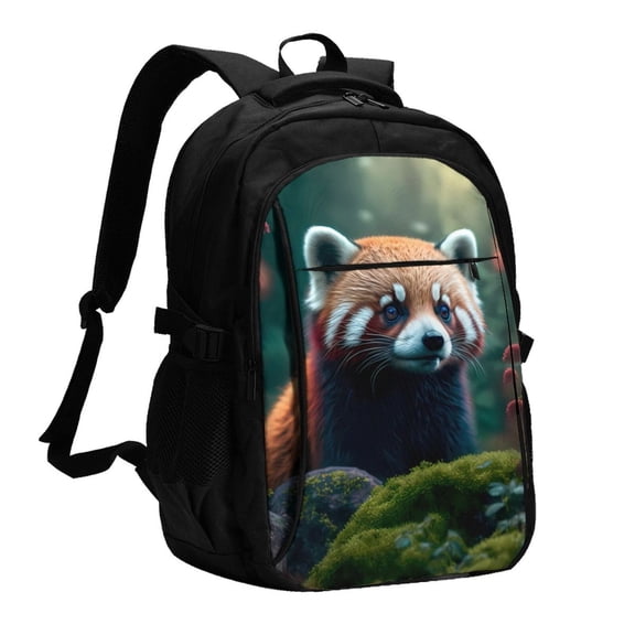 Honeii Forest Plant Raccoon for Travel Laptop Backpack, Business Laptops Backpack with USB Charging Port, College High School Computer Bag for Men Women