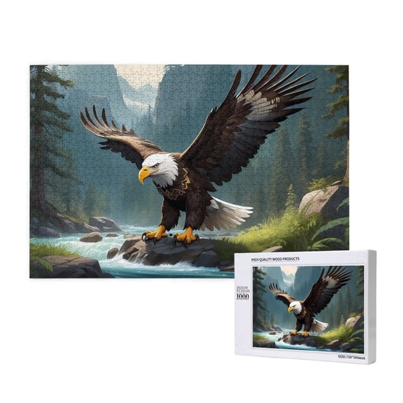 Honeii Forest River Bald Eagle Pattern 1000 Piece Puzzles for Adults, Jigsaw Puzzles