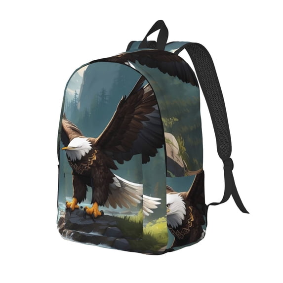 Honeii Forest River Bald Eagle Print Canvas Backpack for School & Outdoor,Laptop Excursion Backpack,Notebook School Bookbag For Men Women,for Work, Travel, and Everyday Use-Medium