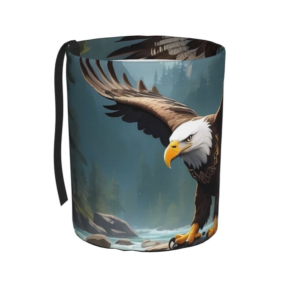 Honeii Forest River Bald Eagle Print Waterproof Car Trash Can,Waterproof Portable Collapsible Trash Can,Garbage Container fits Most Cars,SUVs,and Trucks