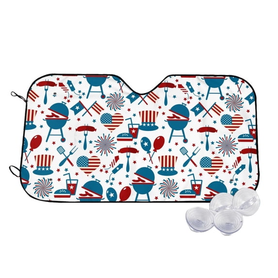 Honeii Fourth Of July Party Print Car Sunshade for Windshield,Car Cover Sunshade Protector,Foldable Front Window Sun Visor,Fits Cars, SUVs, Trucks