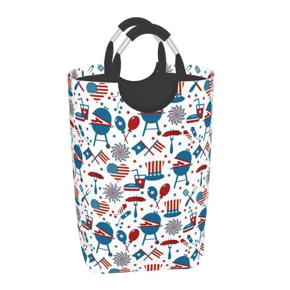 Honeii Fourth Of July Party Print Laundry Hamper Collapsible Laundry Baskets, Freestanding Waterproof Clothes Hamper with Easy Carry Handles