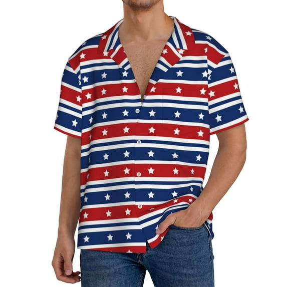 Honeii Fourth Of July for Men's Short-Sleeved Button-Up Collared Shirt Featuring A Pocket, Perfect for Beach Vacations, And Travel Adventures.-Small