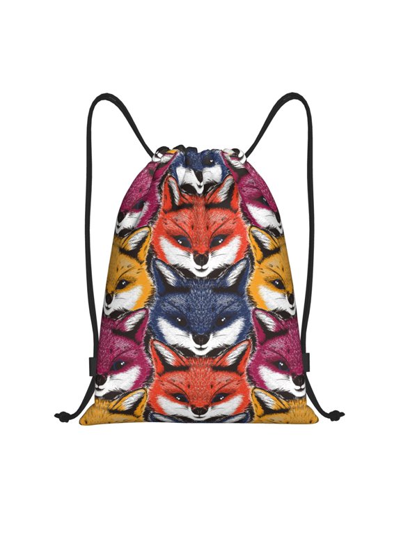 Fox Face Print Drawstring Backpack,Drawstring Bags String Backpack Gym Cinch Sack Backpack Sport Bag Draw-Medium