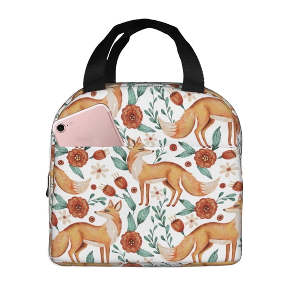 Honeii Foxes and Floral Harmony Print Lunch Bag Women, Lunch Box Lunch Bag for Women Adult Men, Small Leakproof Cute Lunch Tote Large Capacity Reusable