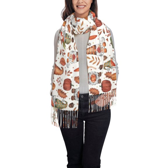 Honeii Foxes and Floral Harmony Print Scarf Oversized Scarf Tassel Fall Winter Thick Scarf Warm Shawl Women,Women's Scarves & Wraps