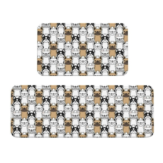 Honeii French Bulldog 2 Print Kitchen Mat [2 PCS] for Floor, Waterproof Non-Slip Rugs, Kitchen Decor,Standing Mat for Floor,Office, Sink, Laundry