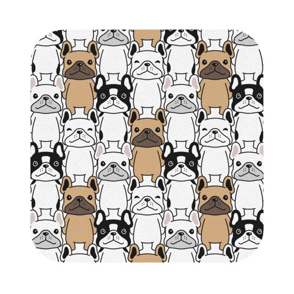 Honeii French Bulldog 2 Print Leather Coaster Set of 6, Ideal for Safeguarding Your Furniture from Drinks Spills and Effortless Cleanup,Square