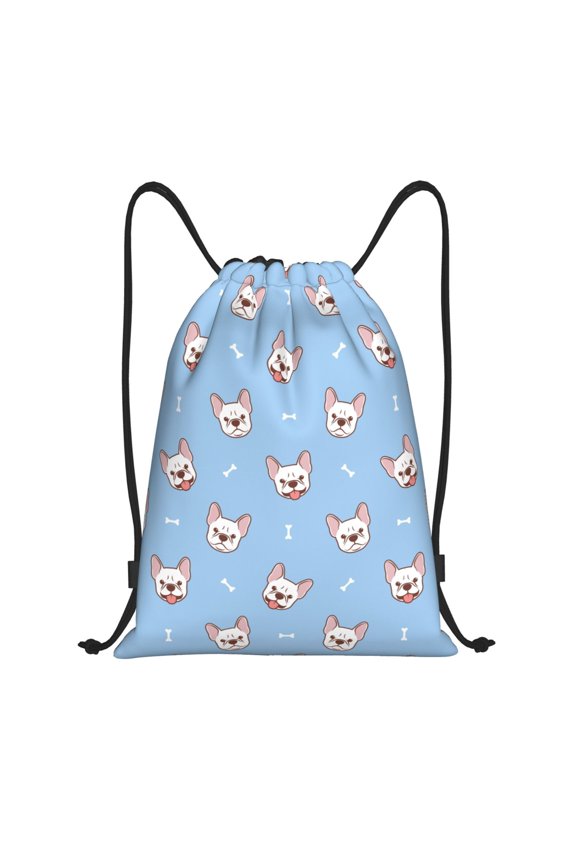 French Bulldog Head Print Drawstring Backpack,Drawstring Bags String Backpack Gym Cinch Sack Backpack Sport Bag Draw-Small