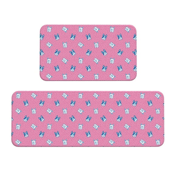 Honeii French Bulldog Print Kitchen Mat [2 PCS] for Floor, Waterproof Non-Slip Rugs, Kitchen Decor,Standing Mat for Floor,Office, Sink, Laundry