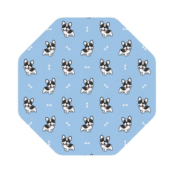 Honeii French Bulldog Puppy Print Leather Coaster Set of 6, Ideal for Safeguarding Your Furniture from Drinks Spills and Effortless Cleanup,Octagon