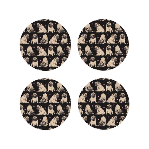 Honeii French Bulldog print Leather Coaster Set of 4, ideal for safeguarding your furniture from drinks spills and effortless cleanup-Round Shape