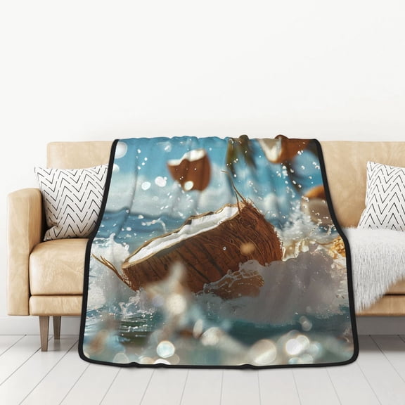 Honeii Fresh Coconut Splash for Throw Blanket for Couch - Thick Blanket, Soft Fuzzy Plush Throw Blanket for All Seasons, Double Sided Blanket,50x60 In
