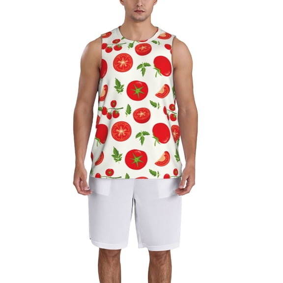 Honeii Fresh Red Tomato print basktball shirt for men and women, Unisex basketball jersey for Theme party-3X-Large