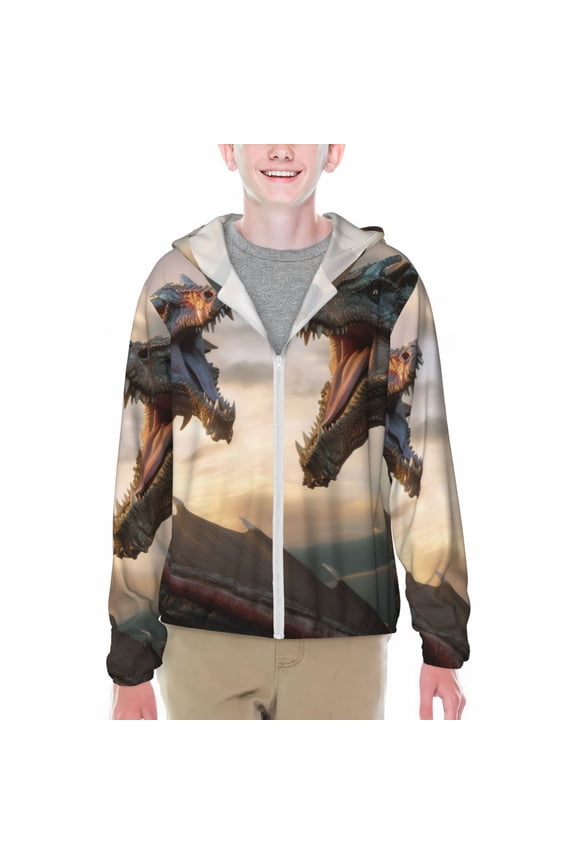 Friendship Dragon Print Sun Protection Jacket Hooded Cooling Shirt with Pockets Hiking Outdoor Performance-Small