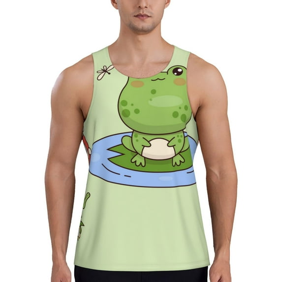 Honeii Frog Amanita Mushroom Pattern Men's Workout Tank Top Casual Sleeveless Gym Muscle Shirts Bodybuilding Tee-3X-Large