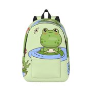Honeii Frog Amanita Mushroom Print Canvas College Laptop Backpack, Durable Rucksack Travel Notebook Bag School Backpack Book Bag for Men Women-Medium