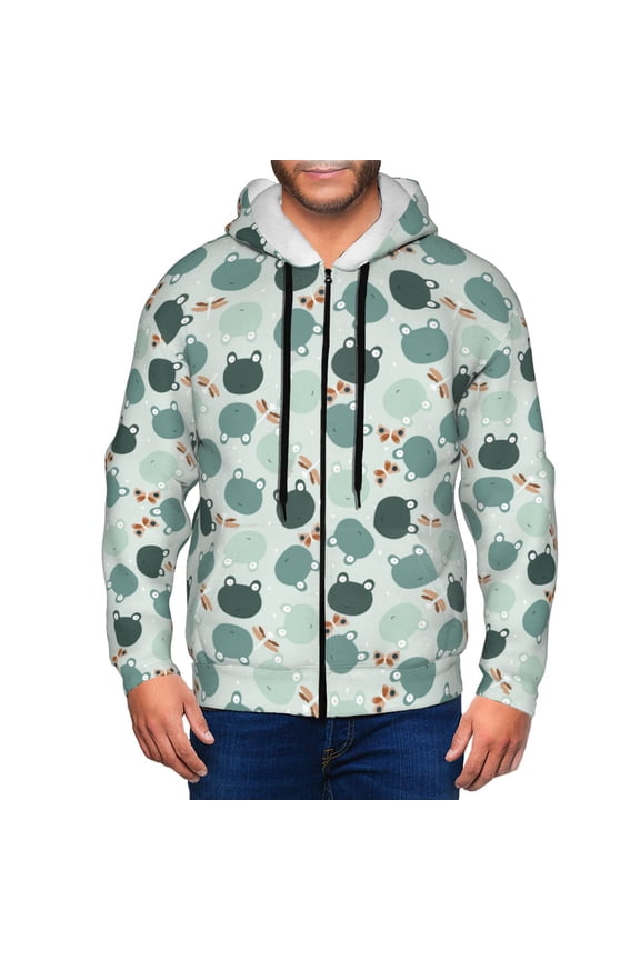 Frog And Dragonflies Print Hoodies for Men, Pullover & Full Zip, Breathable Zip up Hoodie, Sweatshirt-XX-Large