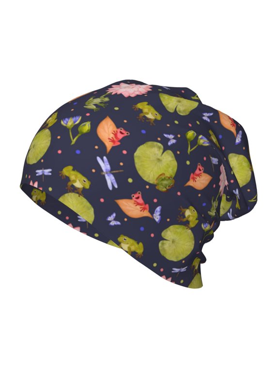 Frog And Flowers Print Kids Knit Beanie Watch Hat ,Knit Cap for Boys and Girls