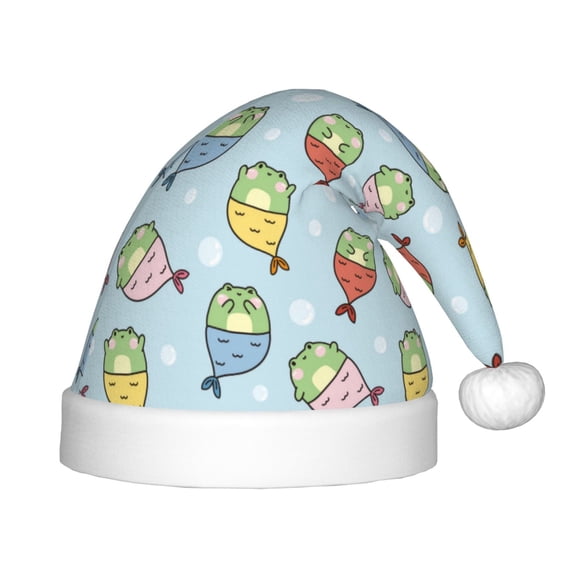 Honeii Frog In Mermaid Print Hat Santa Claus Hat For Xmas Party, Christmas Caps For Boys Girls Child,Christmas Beanie