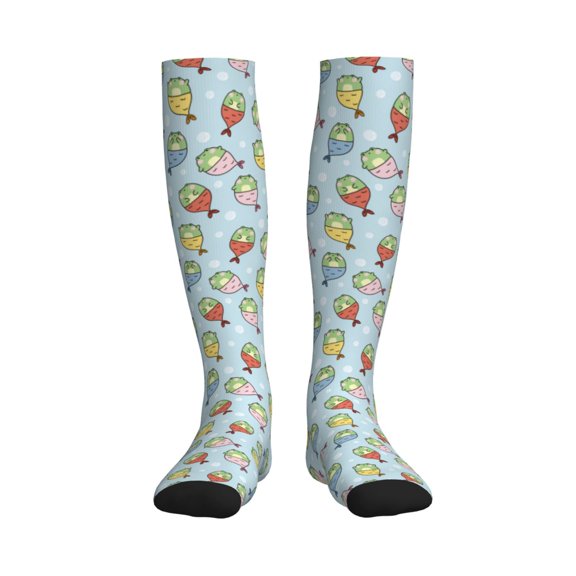 Honeii Frog In Mermaid Print Sports Compression Socks,Running Crew Socks,Moisture-Wicking Anti-Blister Hiking&Gym Athletic