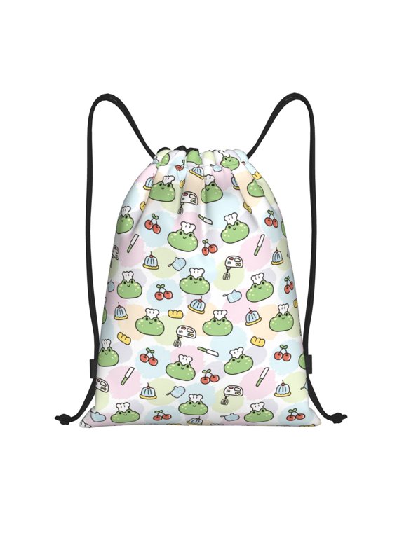 Frog Wear Chef Hat Print Drawstring Backpack,Drawstring Bags String Backpack Gym Cinch Sack Backpack Sport Bag Draw-Medium