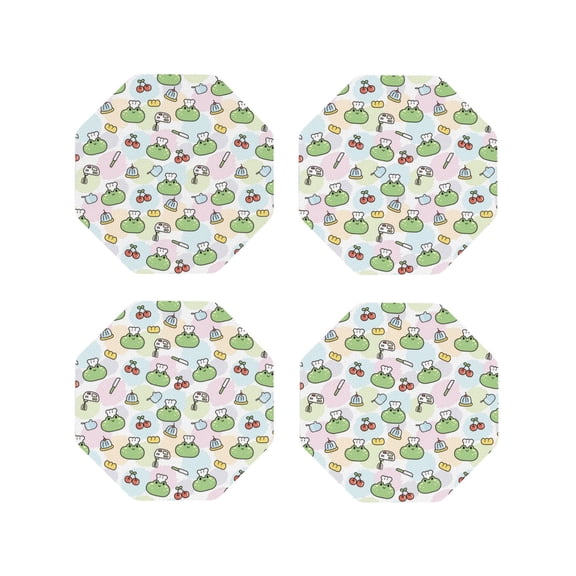 Honeii Frog Wear Chef Hat Print Leather Coaster Set of 4, Ideal for Safeguarding Your Furniture from Drinks Spills and Effortless Cleanup-Octagon