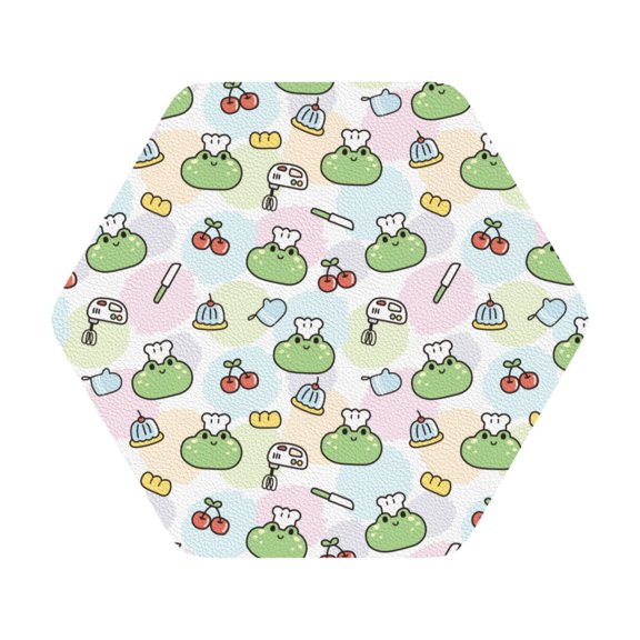 Honeii Frog Wear Chef Hat Print Leather Coaster Set of 6, Ideal for Safeguarding Your Furniture from Drinks Spills and Effortless Cleanup,Hexagon