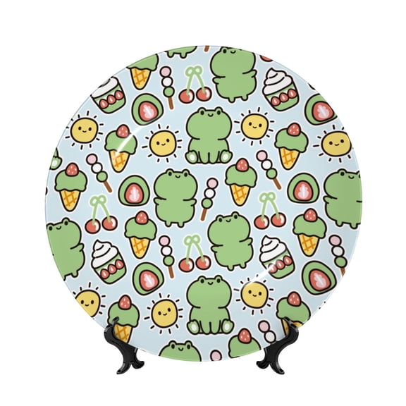 Honeii Frog With Sweet Print Elegant Bone China Decorative Plate, Porcelain Plate,Art Crafts,Ceramic Ornaments for Home Office Wall Decor-6in