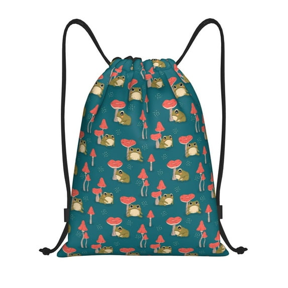 Honeii Frog and Mushrooms Print Drawstring Backpack,Drawstring Bags String Backpack Gym Cinch Sack Backpack Sport Bag Draw-Medium