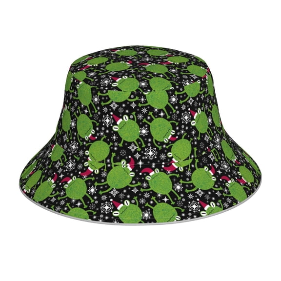 Honeii Frogs And Santa Hat for Unisex Bucket Hat Waterproof Rain Hat Reversible Shiny Rave Bucket Hat for Concert Festival Boonie Cap