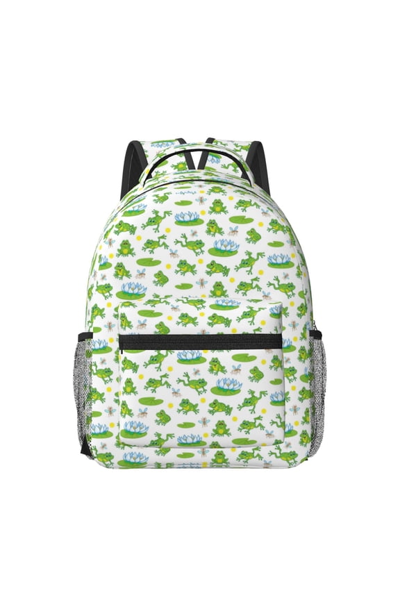 Frogs Jumping Print Backpack for School,15.6 inch Laptop Back Pack for High School and College Students, Waterproof Computer Bookbag-One Size