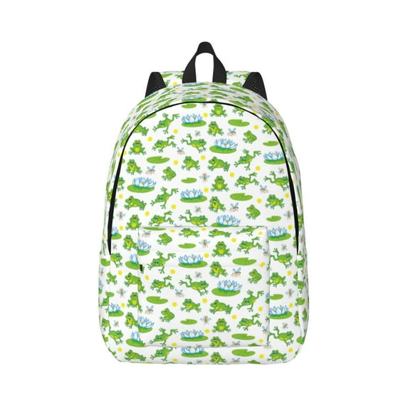 Honeii Frogs Jumping Print Canvas College Laptop Backpack, Durable Rucksack Travel Notebook Bag School Backpack Book Bag for Men Women-Medium