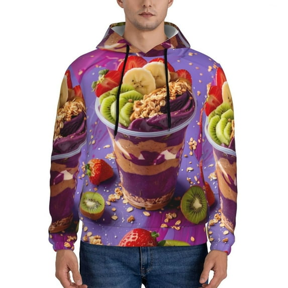 Honeii Fruit Parfait Colorful Pattern Mens Hoodies Men's Loose Sleeve Sweatshirt,Pullover Hooded Sweatshirt for Men,Essentials Hoodie-XX-Large