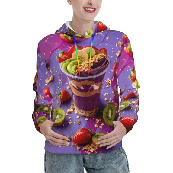 Honeii Fruit Parfait Colorful Pattern Womens Oversized Hoodies Long Sleeve Sweatshirts Pullover Fall Outfits with Pocket-X-Large