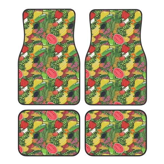 Honeii Fruits Vegetables And Berries Print Car Foot Mat Four-Piece Set - Front & Rear Universal Car Floor Mats for SUVs, Trucks, Sedans