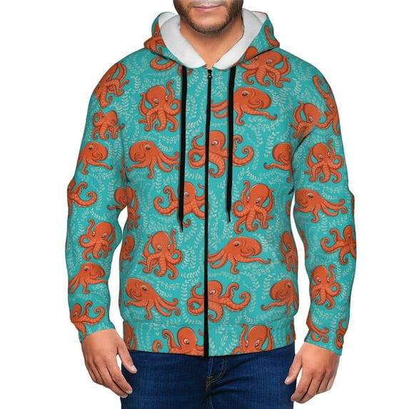 Honeii Fun Octopus Print Hoodies for Men, Pullover & Full Zip, Breathable Zip up Hoodie, Sweatshirt-3X-Large